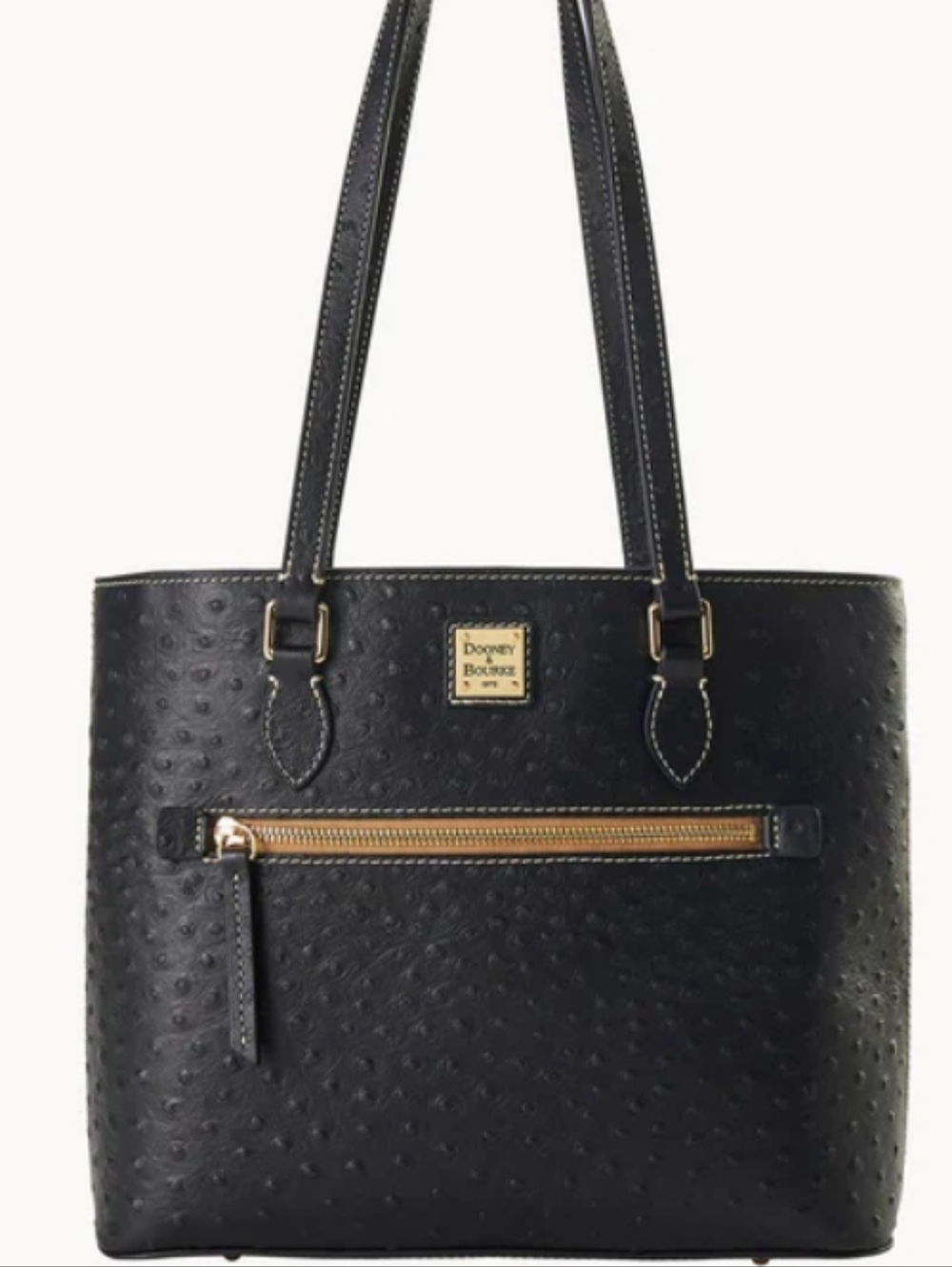 NWT/EUC Dooney & Bourke Black Ostrich Embossed Leather Shopper Tote